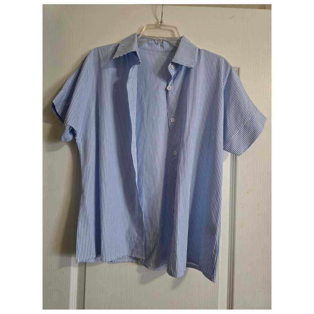 SHEIN Woman's Casual Blue and White Striped Shirt